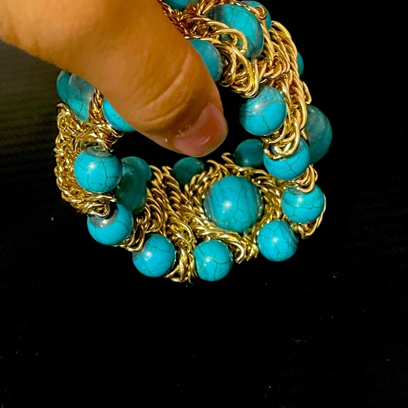 Gold and blue pearls with lines bracelet - Picture 3 of 3